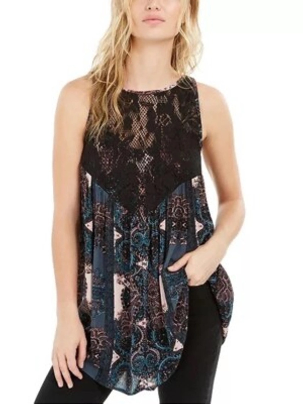 Intimately Free People Count Me In Trapeze Tunic Top Black Paisley Size XS